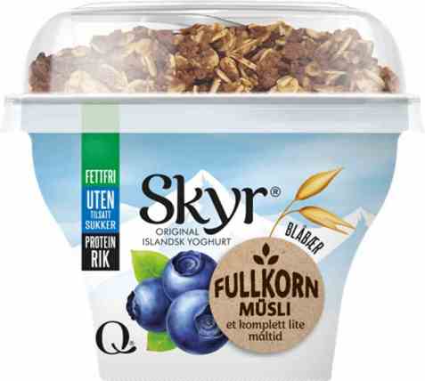 Bilde av Q skyr blåbær fullkornmüsli. Bilde av Q skyr blåbær fullkornmüsli.