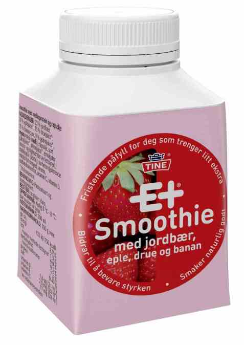 Bilde av Tine E+® Smoothie Jordbær, Eple, Drue og Banan. Bilde av Tine E+® Smoothie Jordbær, Eple, Drue og Banan.