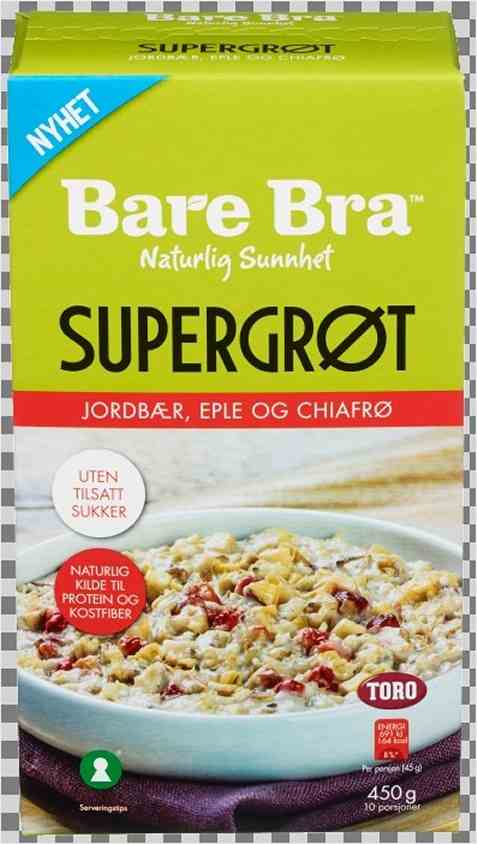 Bilde av BareBra supergrøt med jordbær, eple og chiafrø. Bilde av BareBra supergrøt med jordbær, eple og chiafrø.