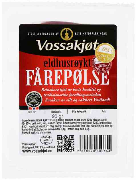 Bilde av Vossakjøt eldhusrøykt fårepølse. Bilde av Vossakjøt eldhusrøykt fårepølse.
