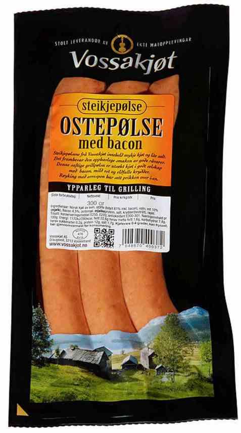 Bilde av Vossakjøt ostepølse med bacon. Bilde av Vossakjøt ostepølse med bacon.