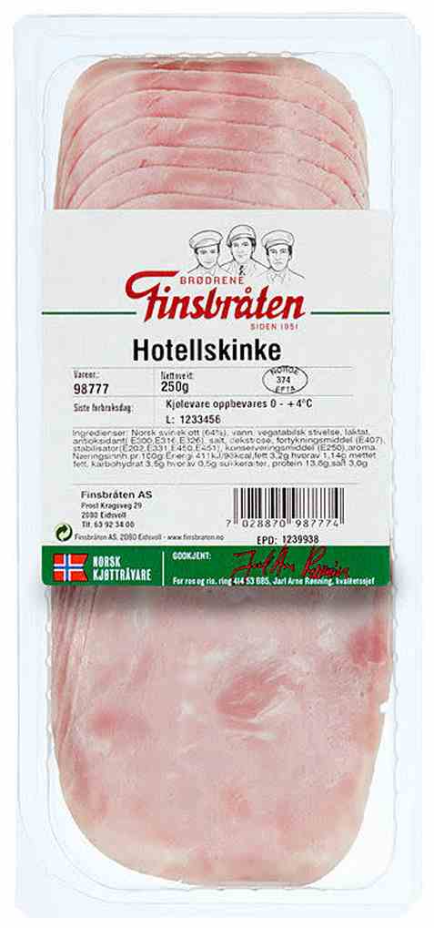 Bilde av Finsbråten skåret hotellskinke. Bilde av Finsbråten skåret hotellskinke.