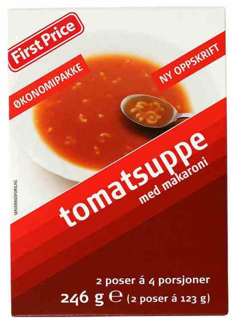 Bilde av First Price tomatsuppe med macaroni. Bilde av First Price tomatsuppe med macaroni.