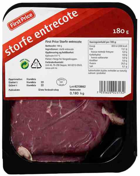 Bilde av First Price storfe entrecote 180 gr. Bilde av First Price storfe entrecote 180 gr.