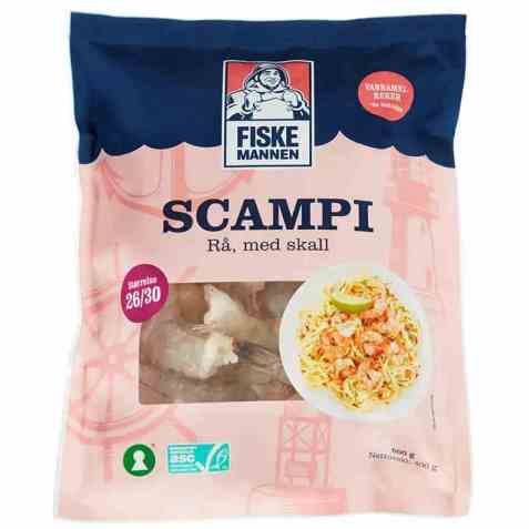 Bilde av Fiskemannen scampi rå med skall 26/30. Bilde av Fiskemannen scampi rå med skall 26/30.