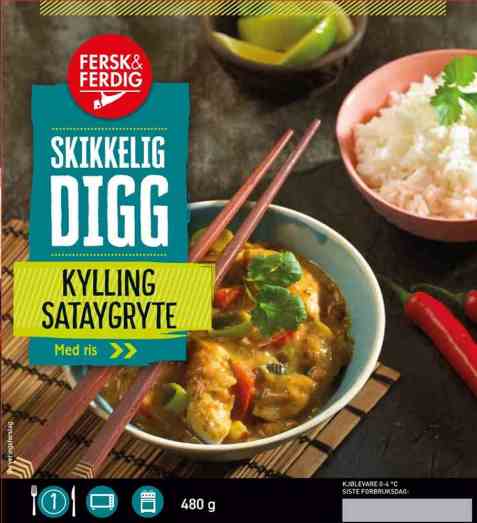 Bilde av Fersk og ferdig kylling sataygryte. Bilde av Fersk og ferdig kylling sataygryte.