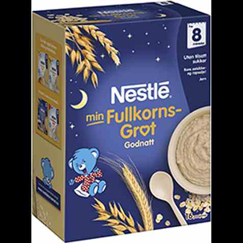 Bilde av Nestlé min grøt God natt fullkorn fra 8 mnd, pulver. Bilde av Nestlé min grøt God natt fullkorn fra 8 mnd, pulver.