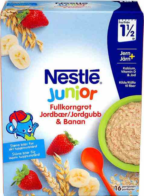 Bilde av Nestlé Junior Fullkornsgrøt med jordbær og banan 18 mnd pulver. Bilde av Nestlé Junior Fullkornsgrøt med jordbær og banan 18 mnd pulver.