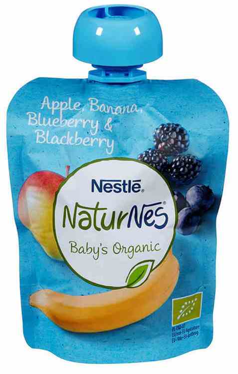 Bilde av Nestlé naturnes økologisk eple, banan, blåbær og bjørnebær smoothie 12 mnd.
