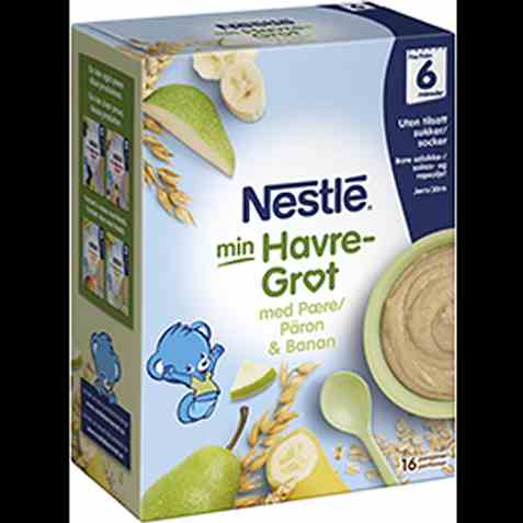 Bilde av Nestlé min grøt havre pære og banan 6 mnd pulver. Bilde av Nestlé min grøt havre pære og banan 6 mnd pulver.