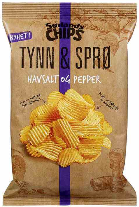 Bilde av Sørlandschips tynn og sprø riffla havsalt og pepper. Bilde av Sørlandschips tynn og sprø riffla havsalt og pepper.
