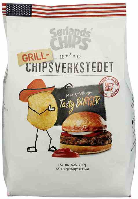 Bilde av Sørlandschips chipsverkstedet tasty burger. Bilde av Sørlandschips chipsverkstedet tasty burger.
