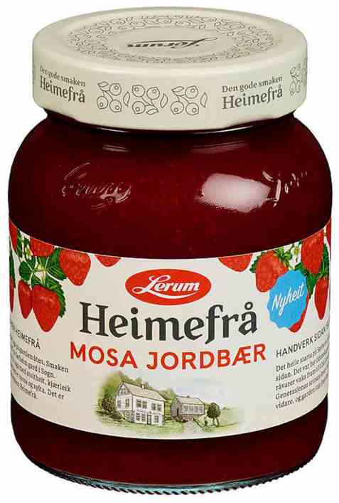 Bilde av Lerum heimefrå mosa jordbær. Bilde av Lerum heimefrå mosa jordbær.