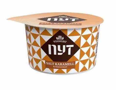 Bilde av Tine Yoghurt Nyt Salt Karamell med Krokanstrøssel. Bilde av Tine Yoghurt Nyt Salt Karamell med Krokanstrøssel.