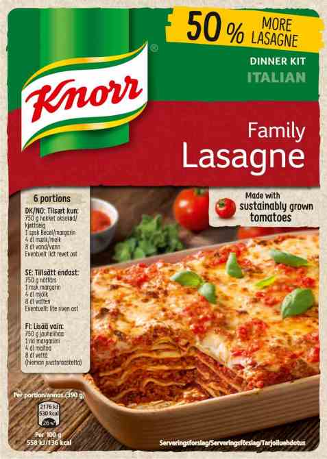 Bilde av Knorr lasagne familiepakning.