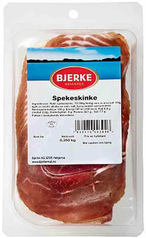 Bilde av Bjerke spekeskinke beger skåret. Bilde av Bjerke spekeskinke beger skåret.