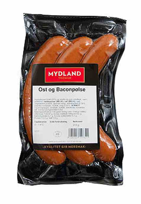 Bilde av Mydland ost og baconpølse. Bilde av Mydland ost og baconpølse.