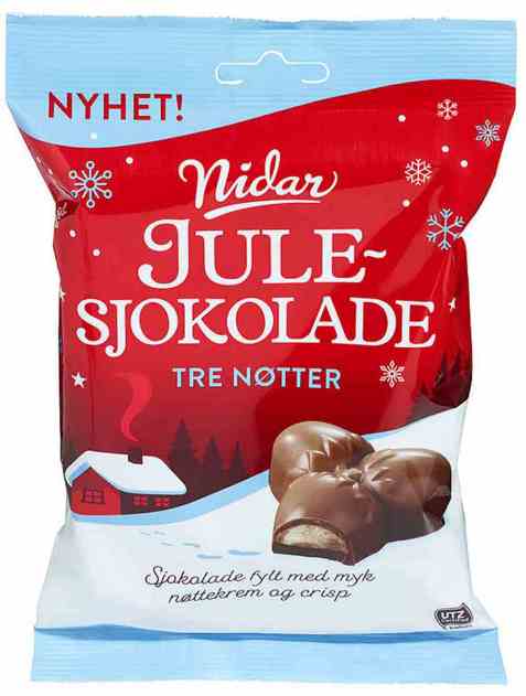 Bilde av Nidar julesjokolade tre nøtter. Bilde av Nidar julesjokolade tre nøtter.
