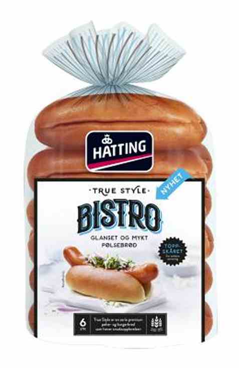 Bilde av Hatting True Style bistro pølsebrød toppskåret. Bilde av Hatting True Style bistro pølsebrød toppskåret.