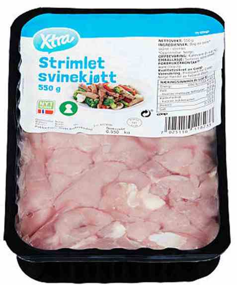 Bilde av Coop Xtra svinekjøtt strimlet 550gr.