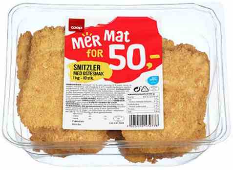 Bilde av Coop snitzel med ostesmak. Bilde av Coop snitzel med ostesmak.