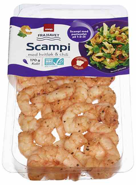 Bilde av Coop scampi chili hvitløk 170g. Bilde av Coop scampi chili hvitløk 170g.