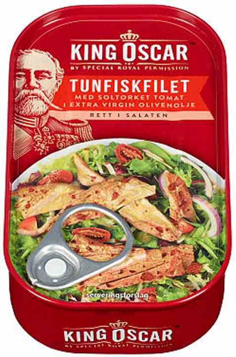 Bilde av King Oscar tunfiskfilet med soltørkede tomater. Bilde av King Oscar tunfiskfilet med soltørkede tomater.