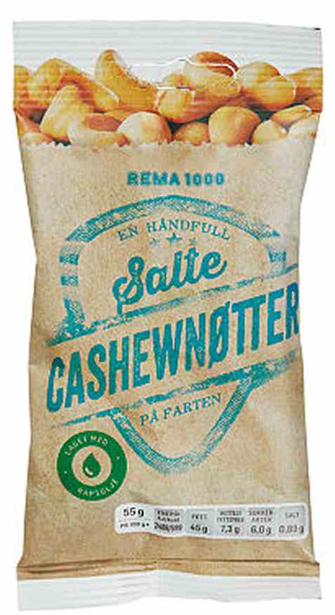Bilde av Rema 1000 cashewnøtter 55gr. Bilde av Rema 1000 cashewnøtter 55gr.