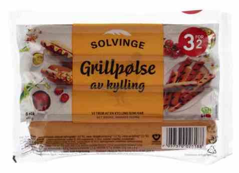 Bilde av Solvinge grillpølse av kylling røkt 460gr. Bilde av Solvinge grillpølse av kylling røkt 460gr.