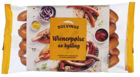 Bilde av Solvinge Wienerpølse av Kylling 450gr. Bilde av Solvinge Wienerpølse av Kylling 450gr.