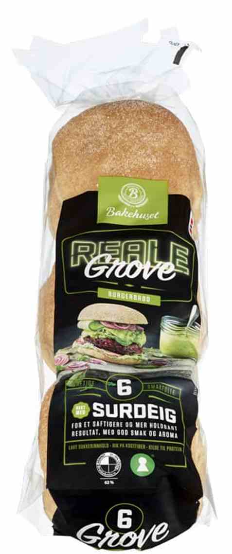 Bilde av Bakehuset reale grove hamburgerbrød surdeig.