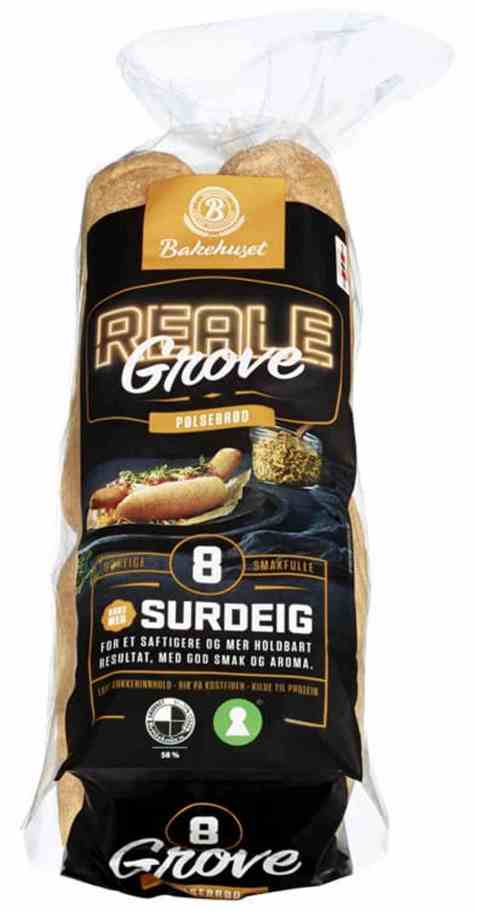Bilde av Bakehuset reale grove pølsebrød 8pk. Bilde av Bakehuset reale grove pølsebrød 8pk.