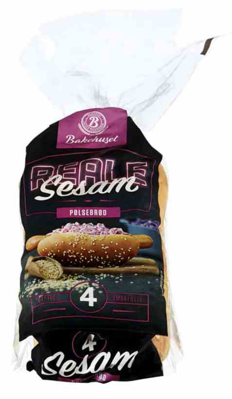 Bilde av Bakehuset reale sesam pølsebrød 4pk. Bilde av Bakehuset reale sesam pølsebrød 4pk.