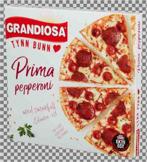 Bilde av Grandiosa Tynn Bunn prima pepperoni. Bilde av Grandiosa Tynn Bunn prima pepperoni.