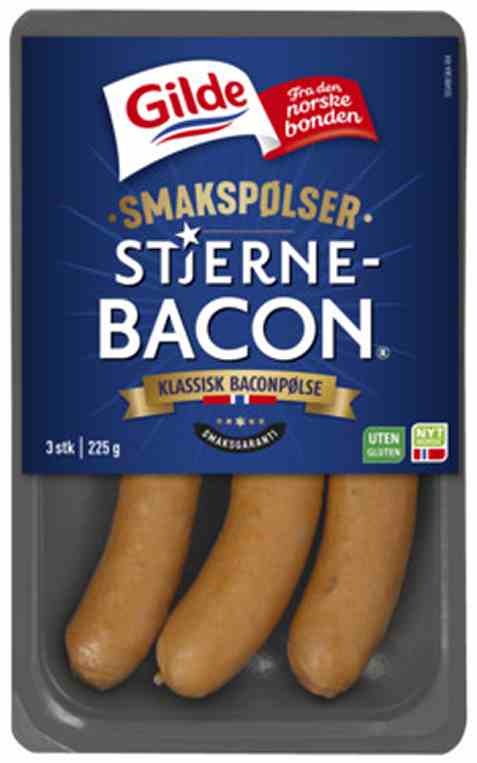 Bilde av Gilde smakspølser Stjernebacon. Bilde av Gilde smakspølser Stjernebacon.