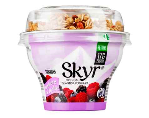 Bilde av Q skyr skogsbær med musli. Bilde av Q skyr skogsbær med musli.
