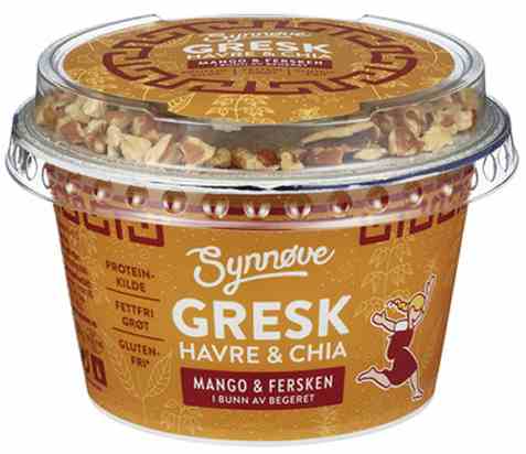 Bilde av Synnøve Gresk Havre Mango-fersken & Pekan 158g. Bilde av Synnøve Gresk Havre Mango-fersken & Pekan 158g.
