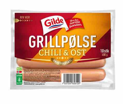 Bilde av Gilde grillpølse med ost og chili. Bilde av Gilde grillpølse med ost og chili.