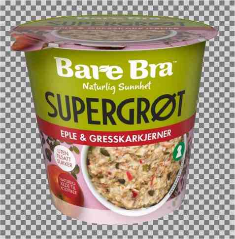 Bilde av BareBra supergrøt med eple og gresskarkjerner. Bilde av BareBra supergrøt med eple og gresskarkjerner.