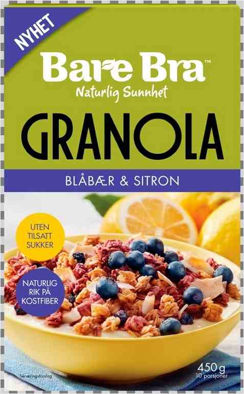 Bilde av BareBra Supergranola med blåbær og sitron. Bilde av BareBra Supergranola med blåbær og sitron.