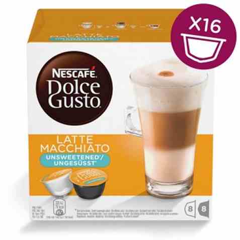 Bilde av Nescafe Dolce Gusto latte macchiato usøtet 16 kapsler. Bilde av Nescafe Dolce Gusto latte macchiato usøtet 16 kapsler.