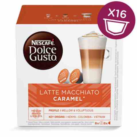 Bilde av Nescafe Dolce Gusto caramel latte macchiato 16 kapsler. Bilde av Nescafe Dolce Gusto caramel latte macchiato 16 kapsler.