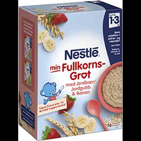 Bilde av Nestlé min Fullkornsgrøt jordbær og banan. Bilde av Nestlé min Fullkornsgrøt jordbær og banan.