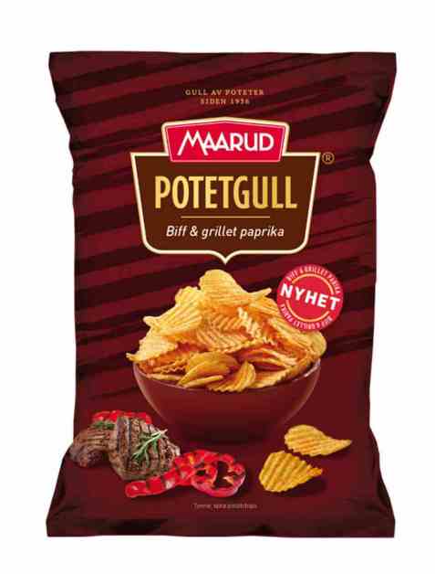 Bilde av Maarud potetgull biff&grillet paprika. Bilde av Maarud potetgull biff&grillet paprika.