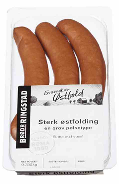 Bilde av Brødrene Ringstad Sterk Østfolding, Pølser 350g. Bilde av Brødrene Ringstad Sterk Østfolding, Pølser 350g.