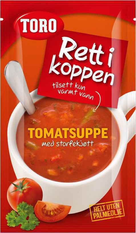 Bilde av Toro Rett i Koppen tomatsuppe med storfekjøtt. Bilde av Toro Rett i Koppen tomatsuppe med storfekjøtt.