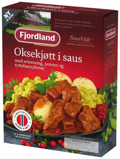 Bilde av Fjordland Oksekjøtt i saus med ertestuing og poteter. Bilde av Fjordland Oksekjøtt i saus med ertestuing og poteter.