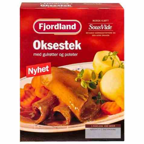 Bilde av Fjordland Oksestek med gulrøtter og poteter. Bilde av Fjordland Oksestek med gulrøtter og poteter.