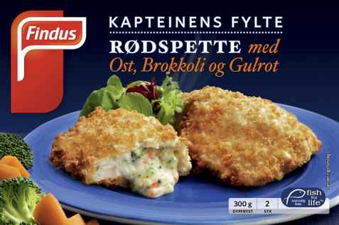 Bilde av Findus Kapteinens fylte rødspette med ost, brokkoli og gulrot.