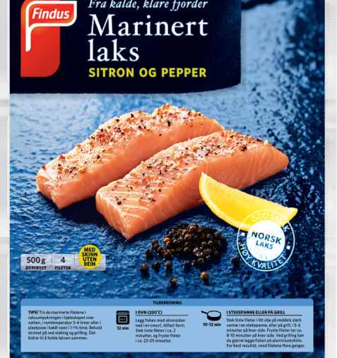 Bilde av Findus marinert Laks Sitron og Pepper. Bilde av Findus marinert Laks Sitron og Pepper.